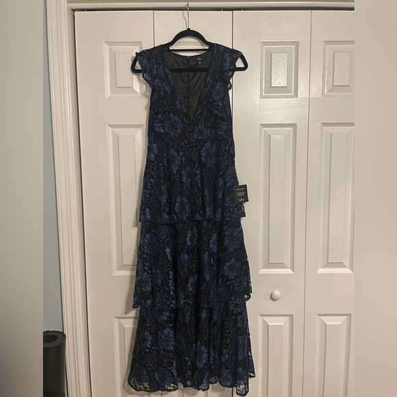 NWT Lulus Molinetto Navy Blue Lace Ruffled Tiered Sleeveless Maxi Dress - Picture 6 of 10